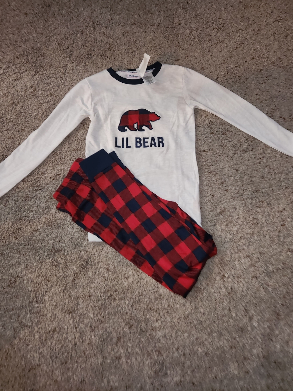 Kids 'Lil Bear' Red & BlackPlaid Pajama Set Size 10 For Boys